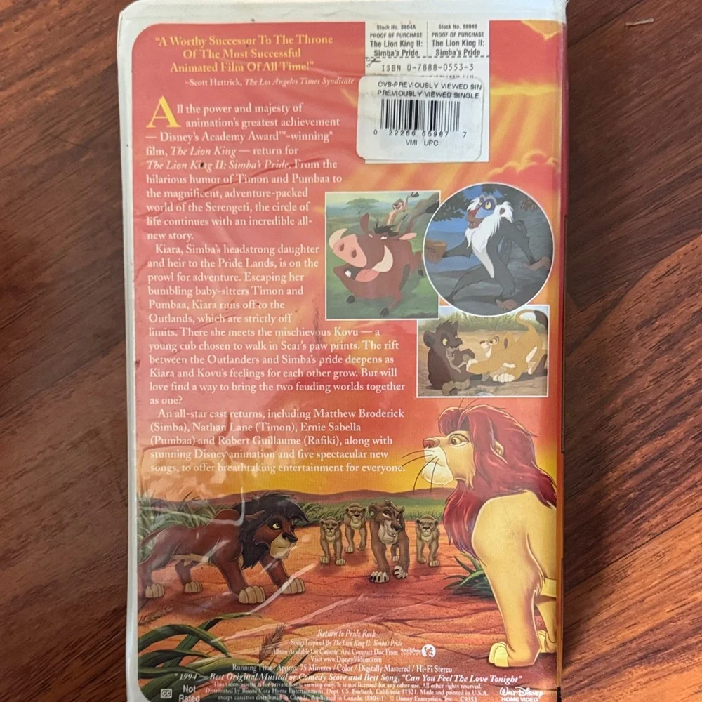 Disney The Lion King II: Simba's Pride Red VHS